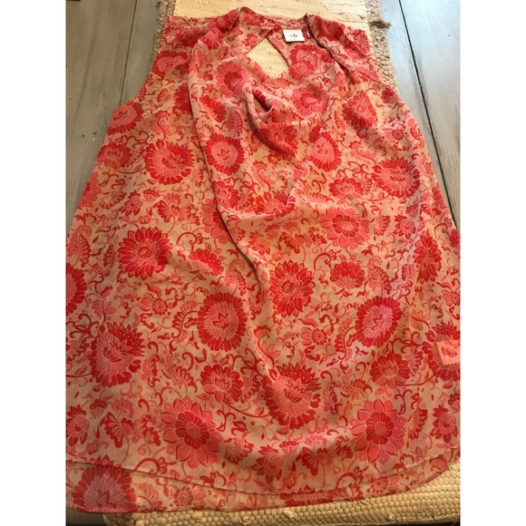 CAbi Vita Draped Open Back Pink Tan Floral Sheer Top Blouse 5037 Sz M - Picture 3 of 9
